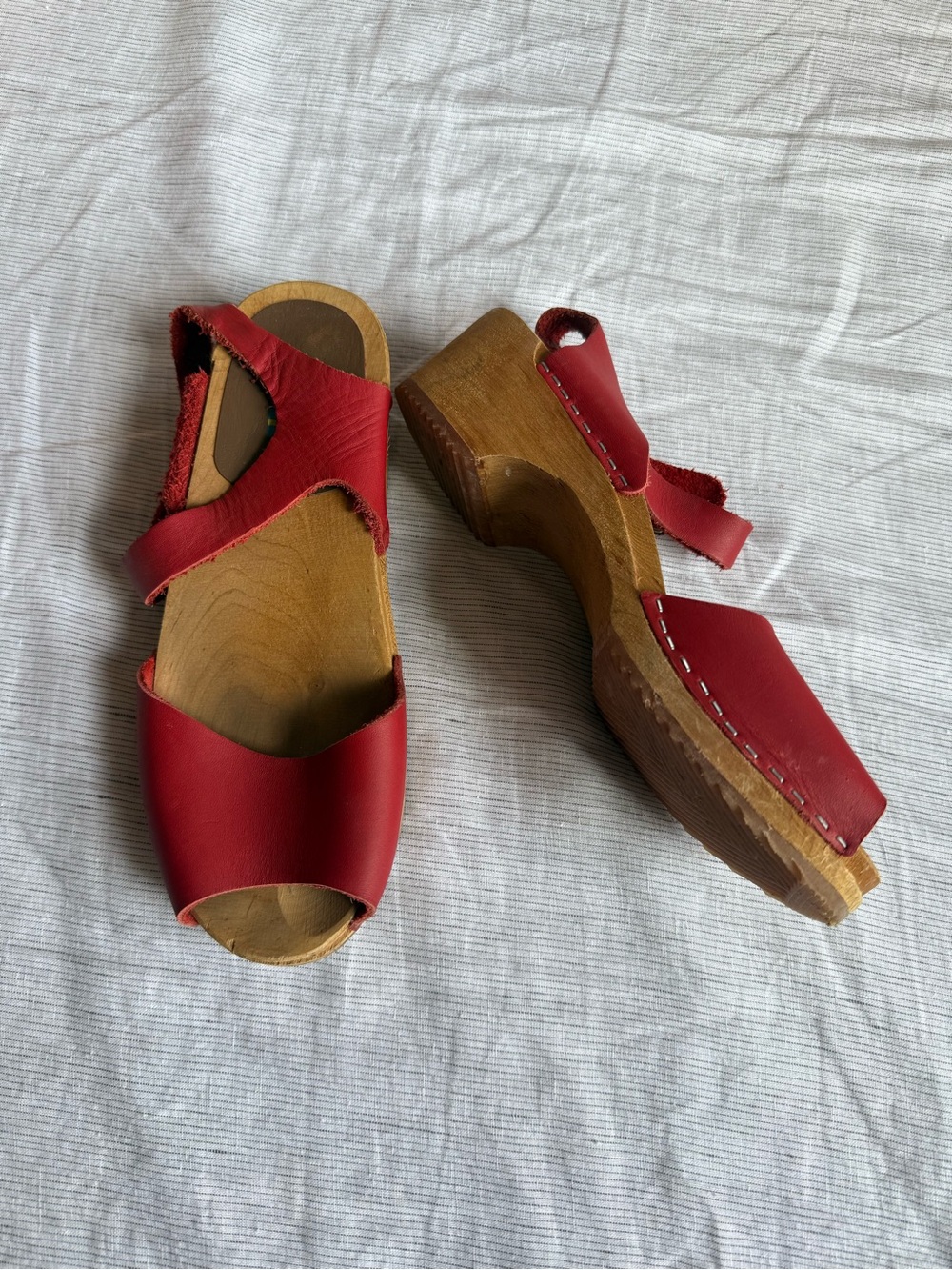 Women's Red Leather Clog Sandals